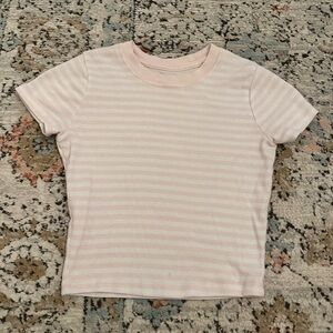 Hollister Pink & White Striped Cropped Baby Tee | XS